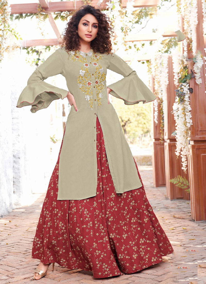 F.Label Vol 5 Designer Rayon Embroidery Work Kurti With Fancy Bottom Collection 5001-5012 